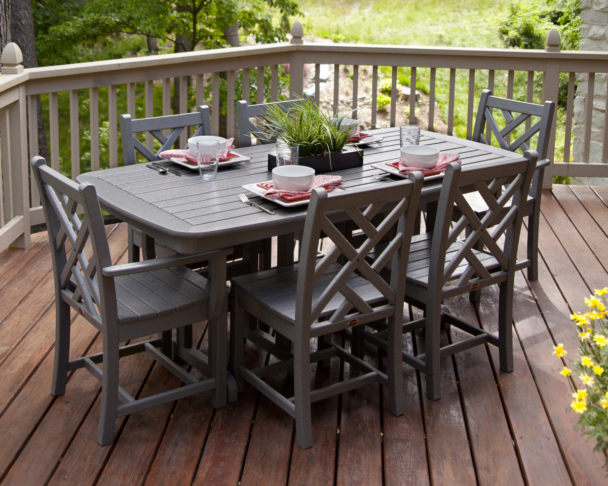 POLYWOOD Chippendale 7-Piece Dining Set in Slate Grey in an outdoor setting (2)