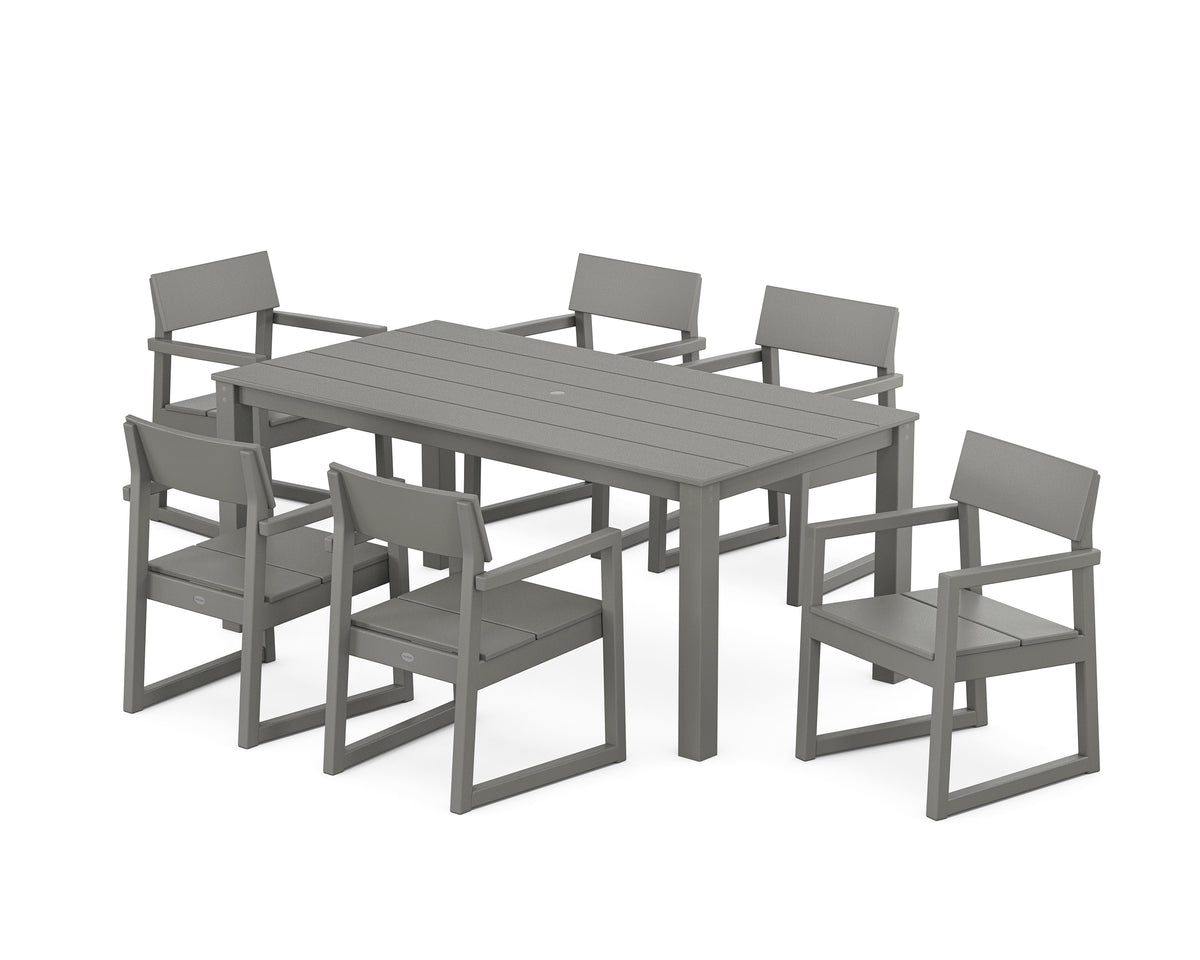 POLYWOOD EDGE Arm Chair 7-Piece Parsons Dining Set in Slate Grey