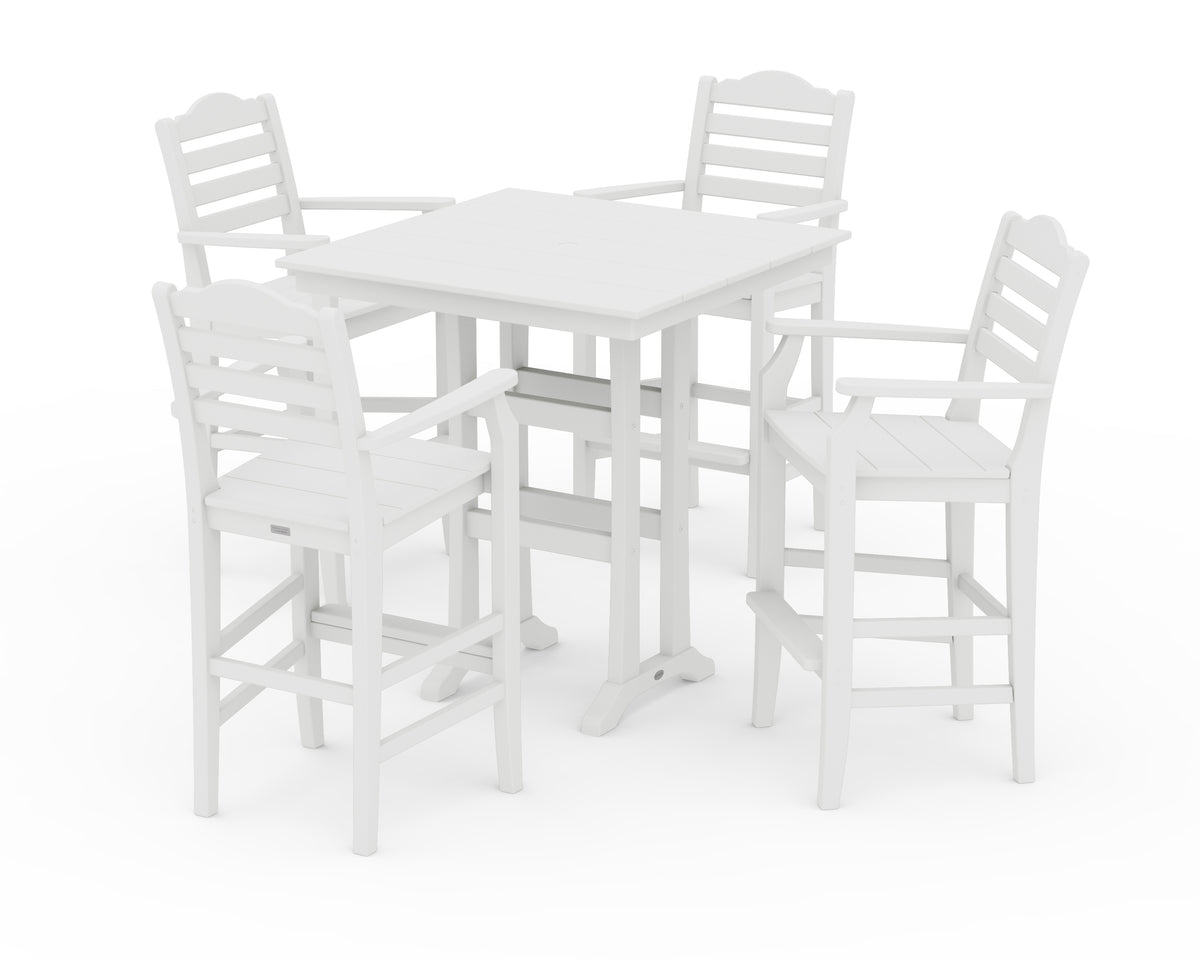 POLYWOOD Savannah 5-Piece Farmhouse Bar Set with Trestle Legs in White