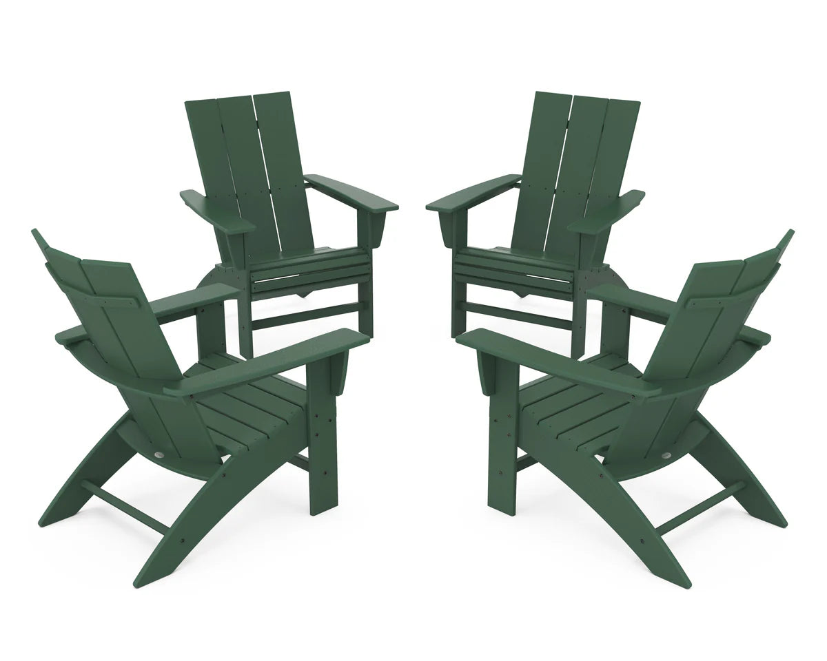 POLYWOOD 4-Piece Modern Curveback Adirondack Conversation Set in Green
