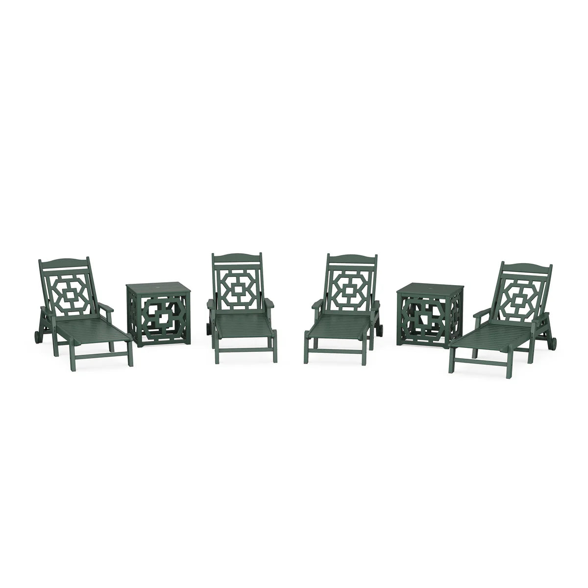 POLYWOOD Chinoiserie 6-Piece Chaise Set with Umbrella Stand Accent Table