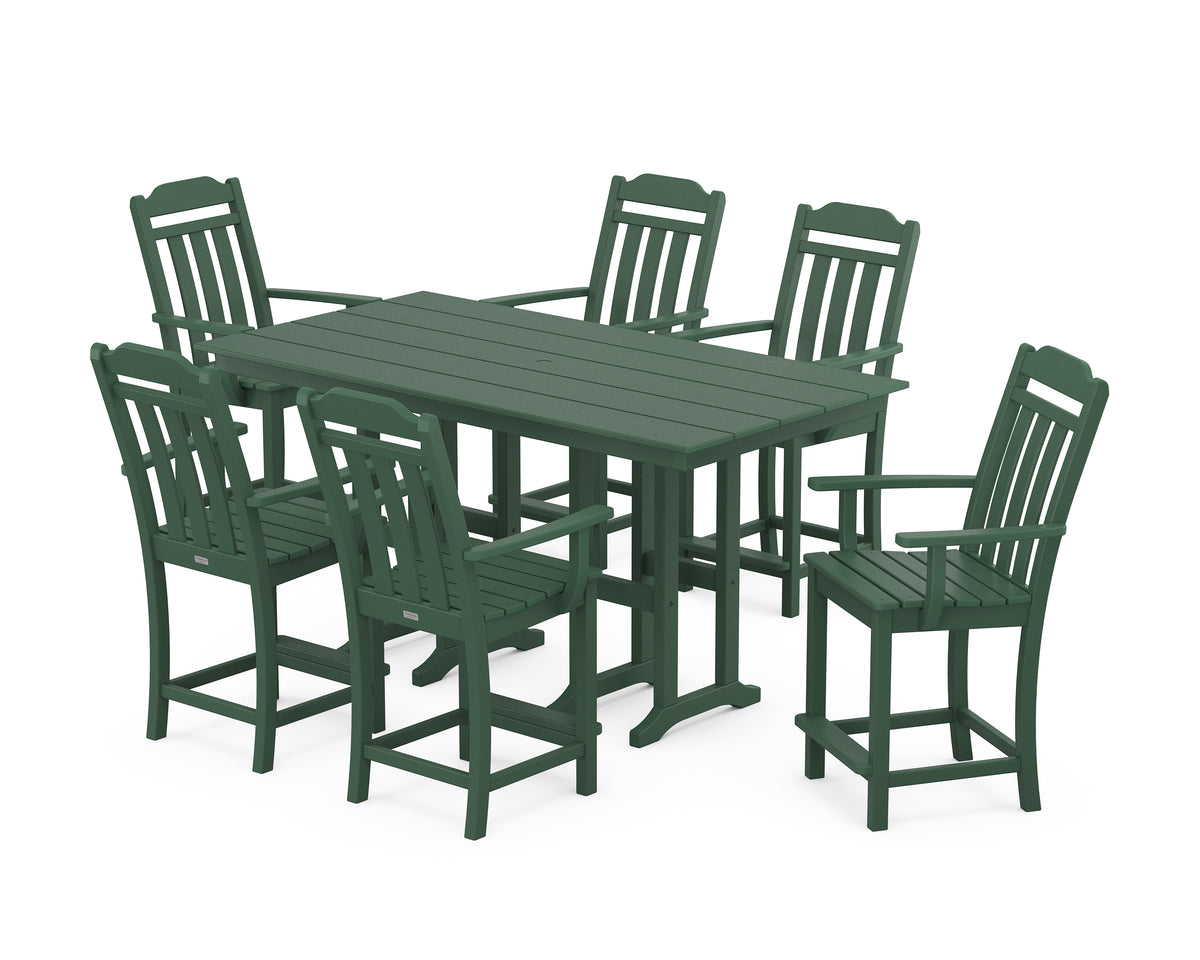 POLYWOOD Country Living Cottage Arm Chair 7-Piece Farmhouse Counter Set in Green