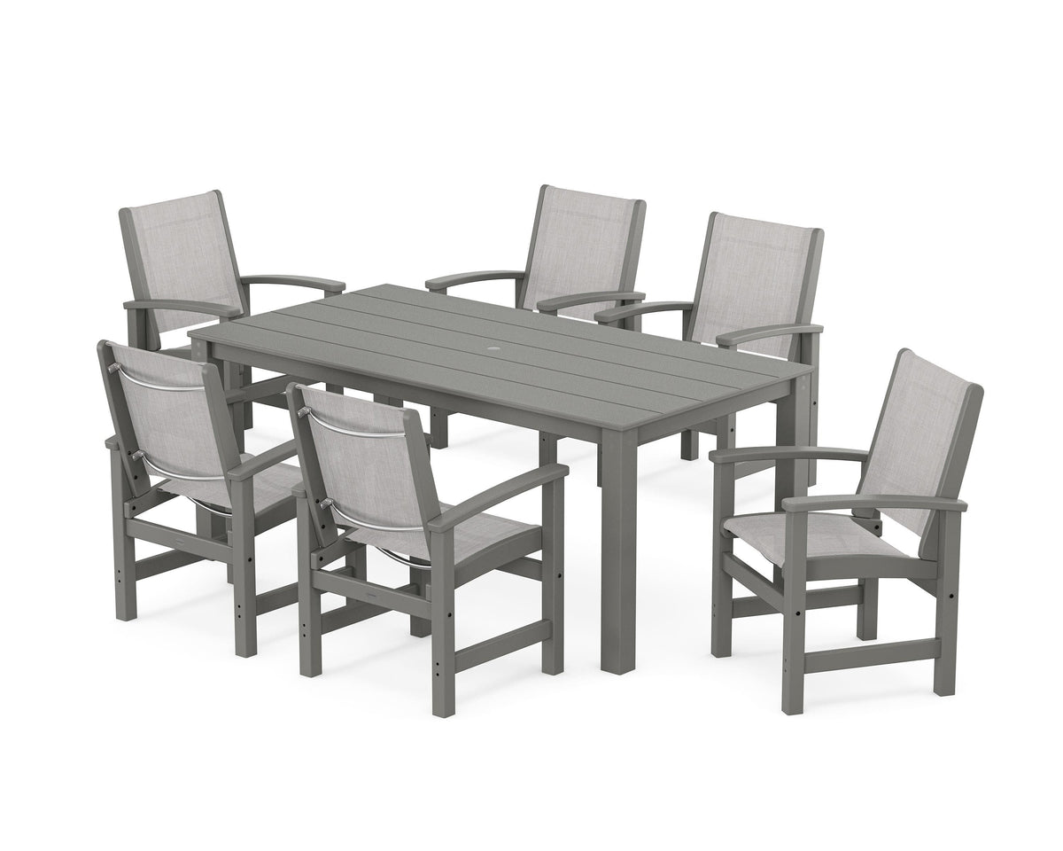 POLYWOOD Coastal 7-Piece Parsons Dining Set in Slate Grey / Black