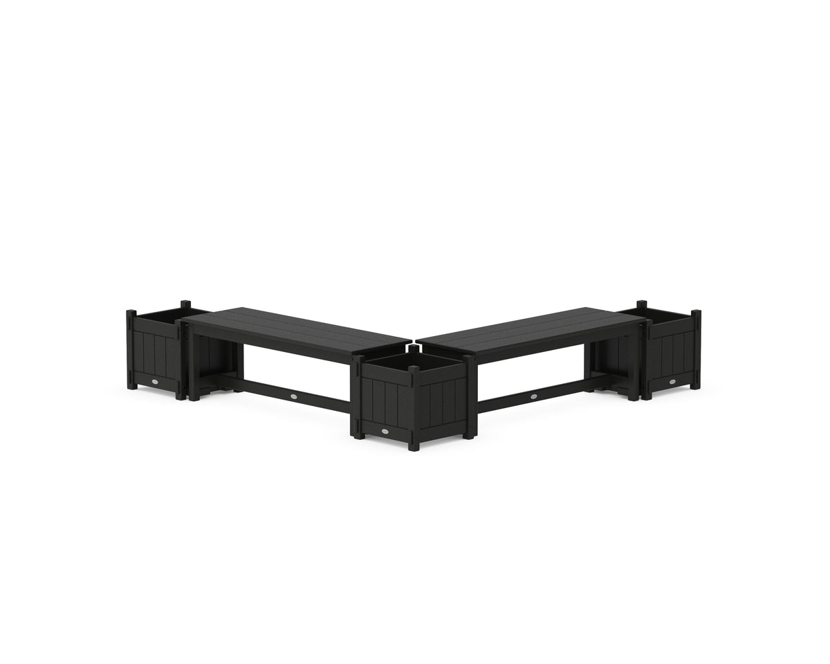 POLYWOOD 48" Vineyard L-Shaped Planter Bench Corner Set in Black