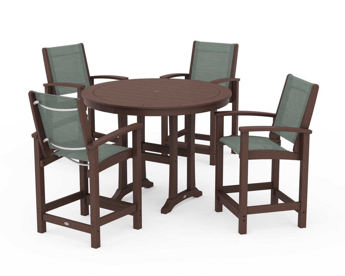 POLYWOOD Coastal 5-Piece Counter Set in Mahogany / Dupioni Sea Mist