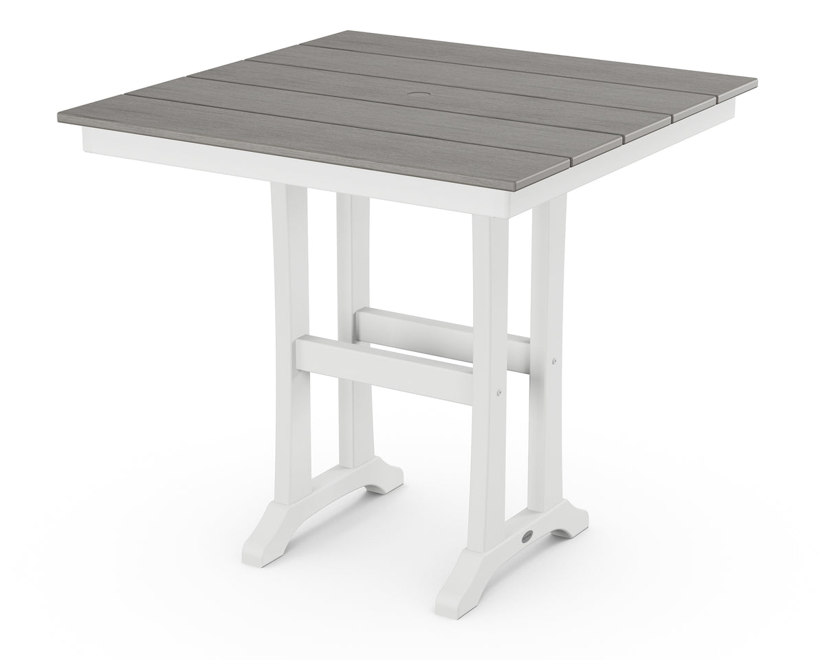 POLYWOOD Farmhouse Trestle 37" Counter Table in White / Driftwood