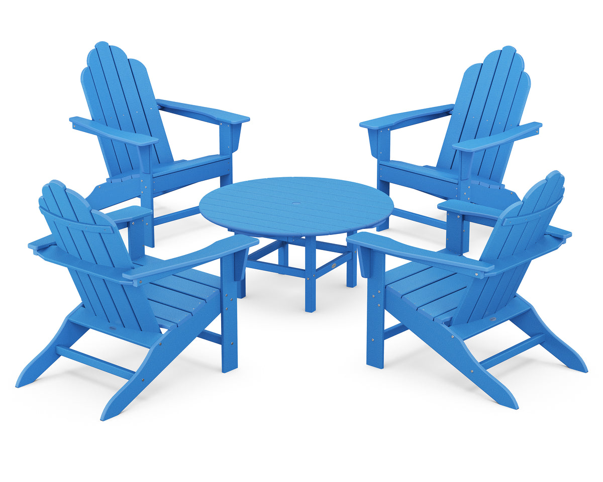 POLYWOOD Long Island Adirondack 5-Piece Conversation Group with Round 37" Conversation Table in Pacific Blue
