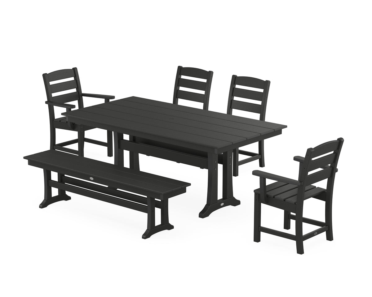 POLYWOOD Lakeside 6-Piece Farmhouse Dining Set with Trestle Legs in Black