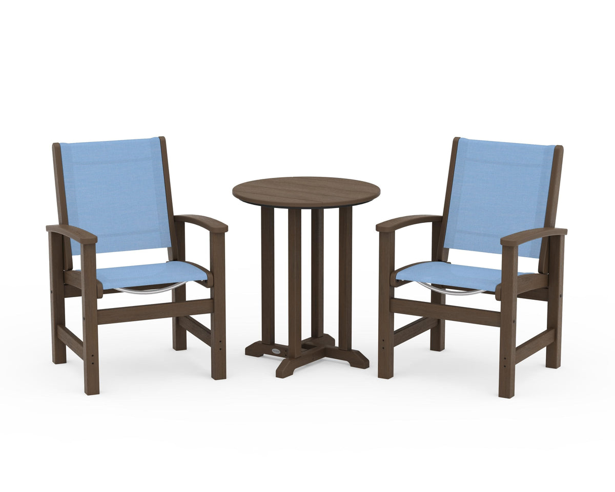 POLYWOOD Coastal 3-Piece Round Bistro Dining Set in Kona / Poolside