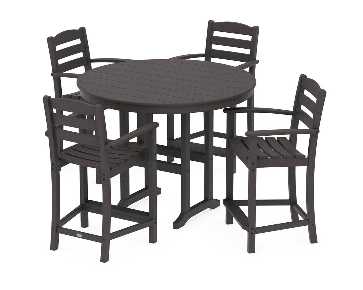 POLYWOOD La Casa Café 5-Piece Round Farmhouse Counter Set in Vintage Coffee