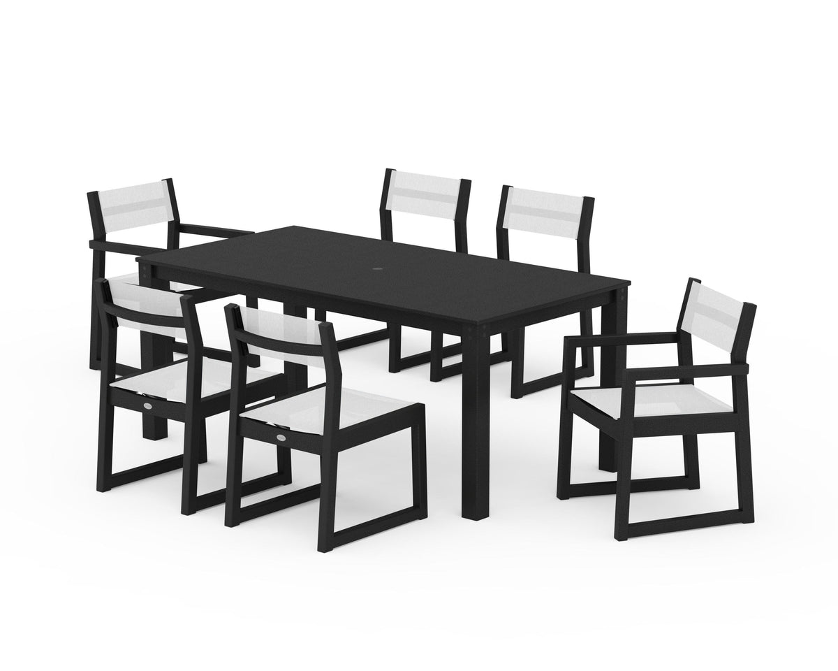 POLYWOOD EDGE Sling 7-Piece Parsons Dining Set in Black / White