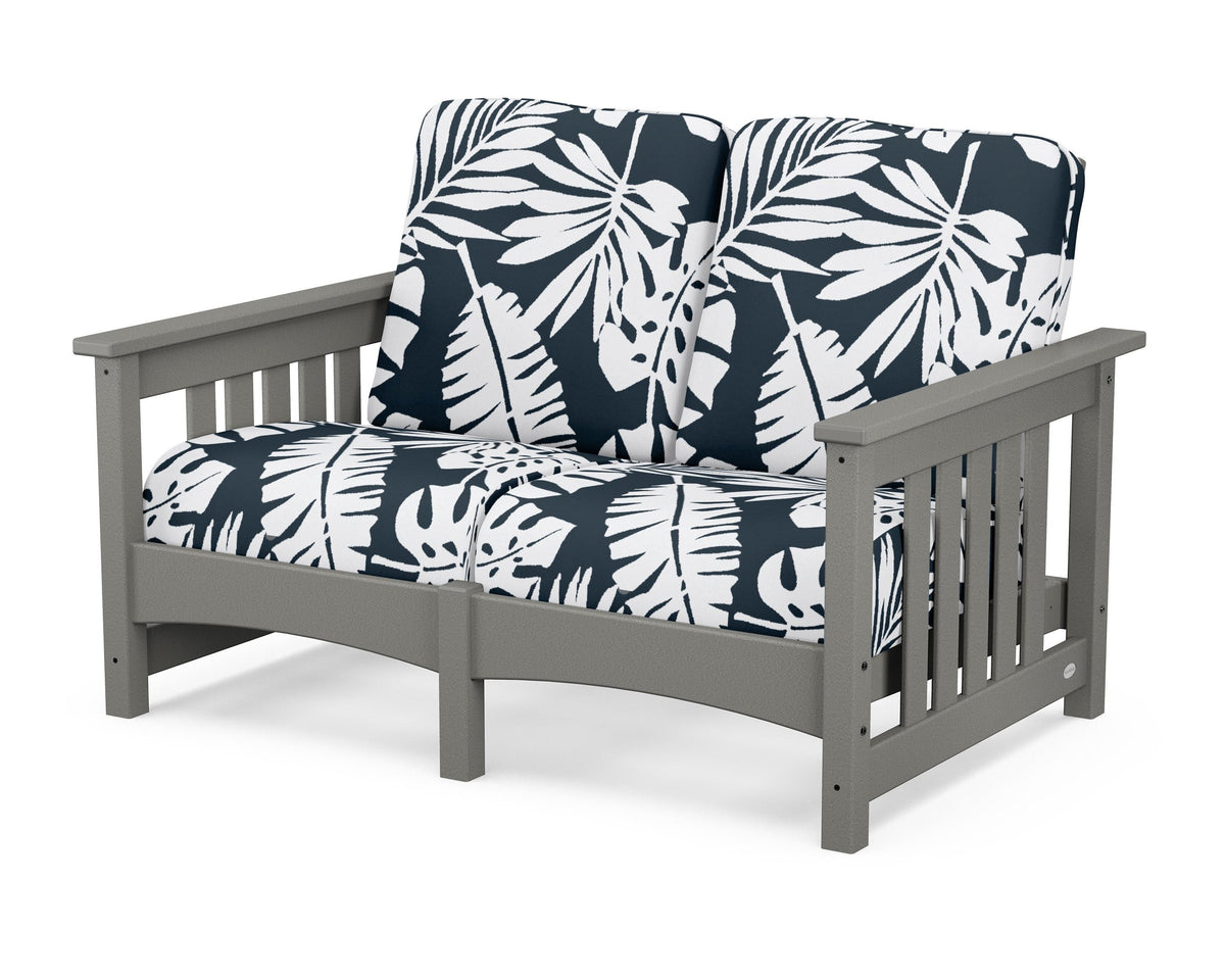 POLYWOOD Club Mission Loveseat in Slate Grey / Leaf Marine Indigo