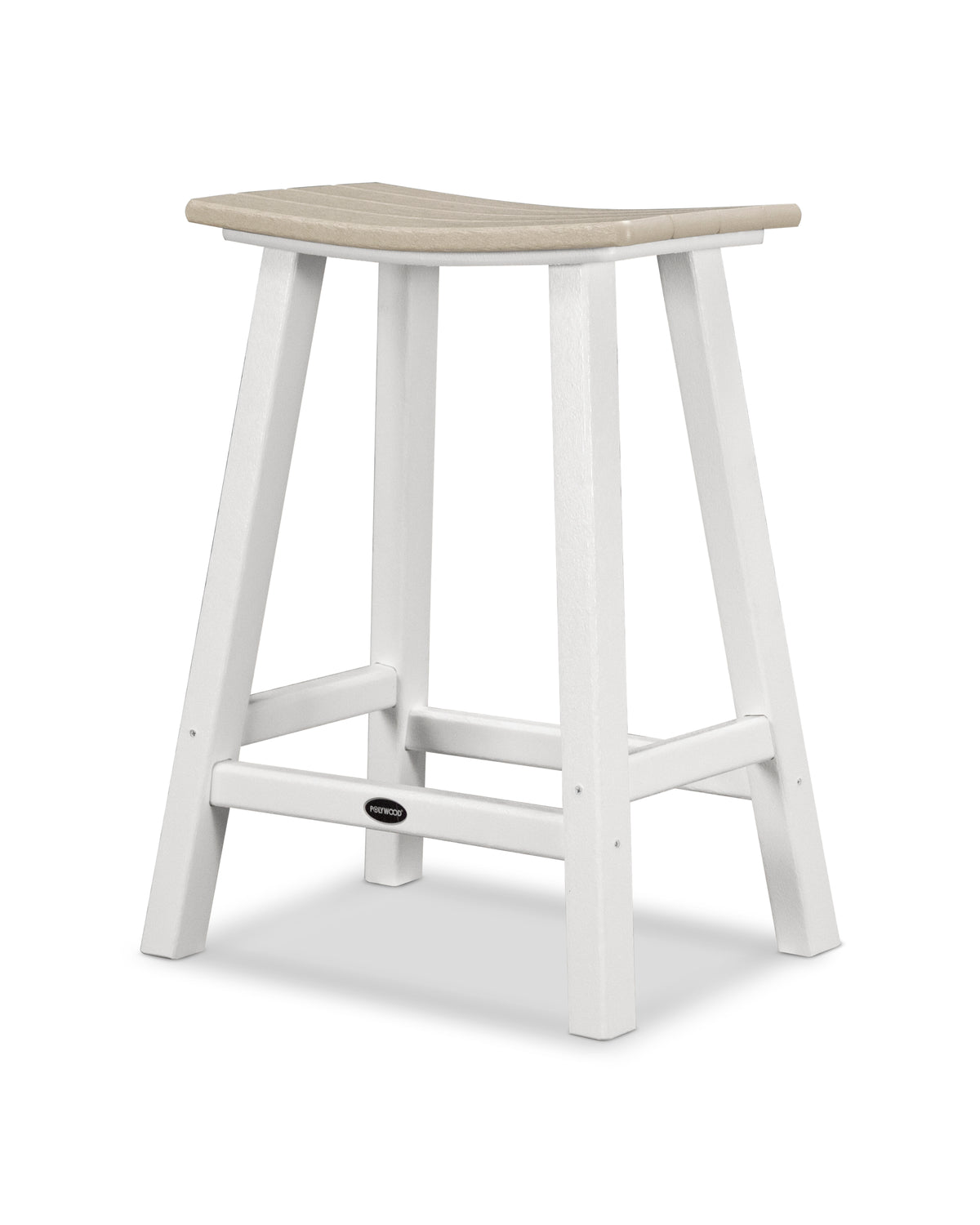 POLYWOOD Contempo 24" Saddle Counter Stool in White / Sand