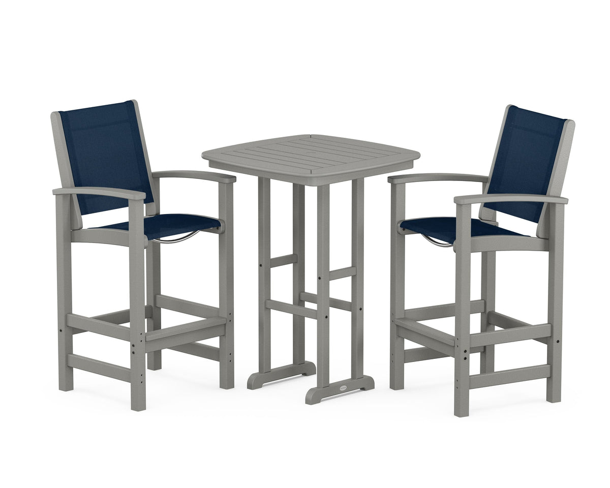 POLYWOOD Coastal 3-Piece Bar Set in Slate Grey / Navy Blue