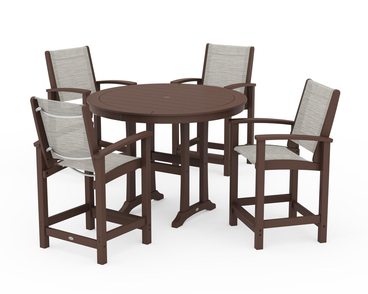 POLYWOOD Coastal 5-Piece Counter Set in Mahogany / Birch