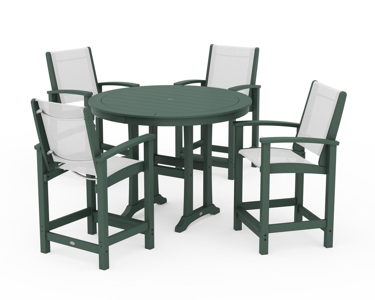 POLYWOOD Coastal 5-Piece Counter Set in Green / White