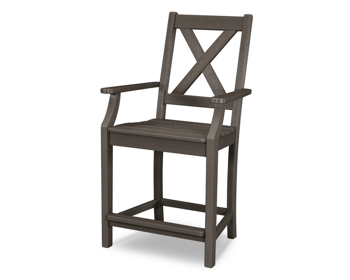 POLYWOOD Braxton Counter Arm Chair in Vintage Coffee