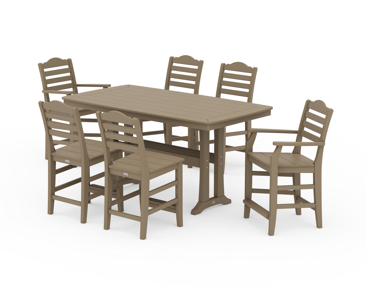 POLYWOOD Savannah 7-Piece Counter Set with Trestle Legs in Vintage Sahara