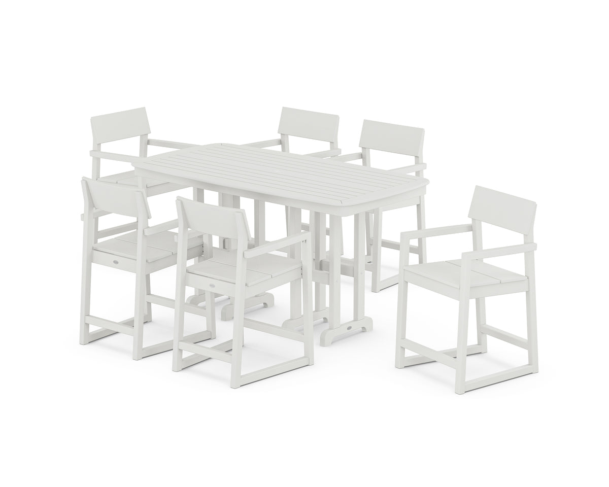 POLYWOOD EDGE Arm Chair 7-Piece Counter Set in Vintage White