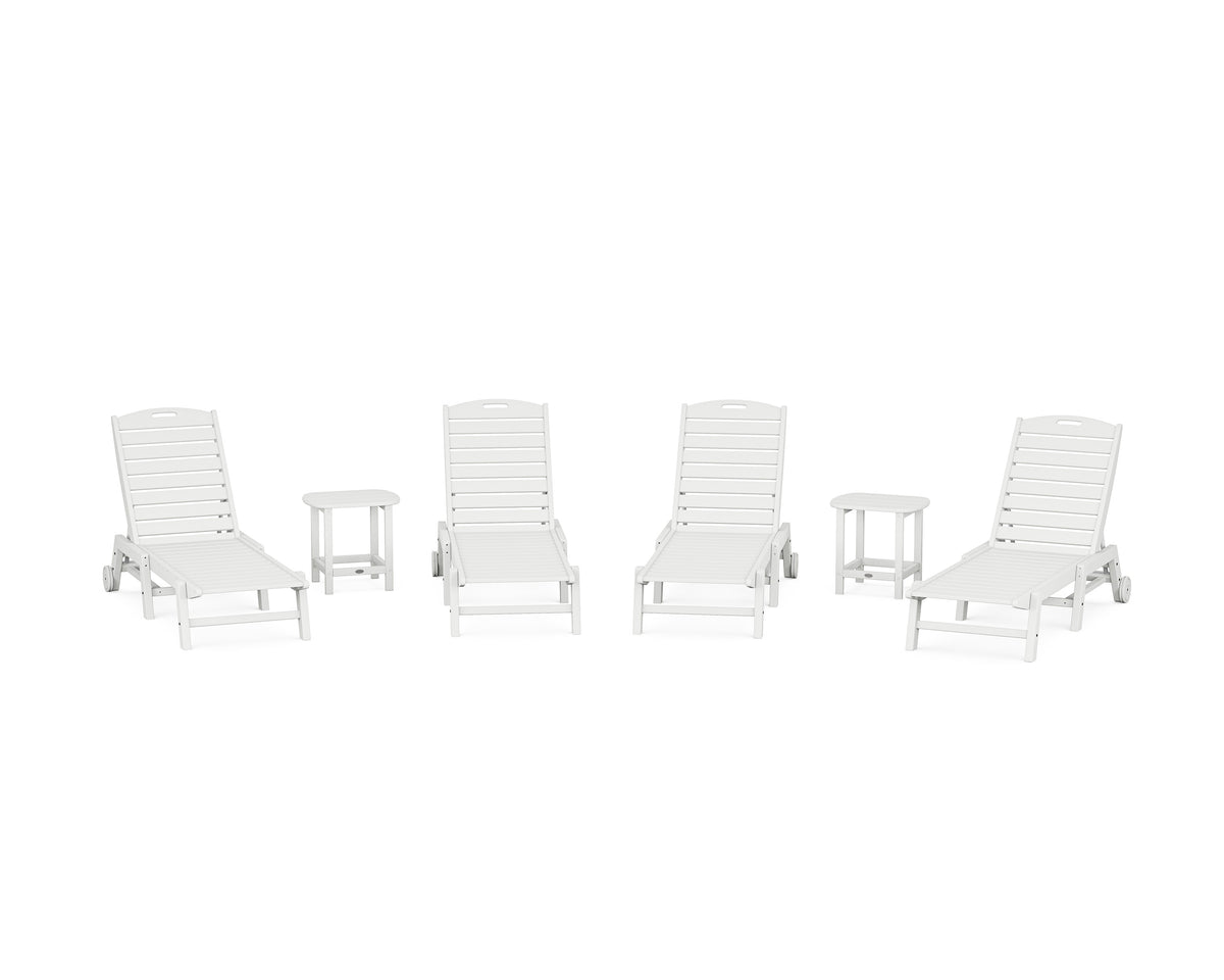 POLYWOOD Nautical Chaise 6-Piece Set with Wheels in White