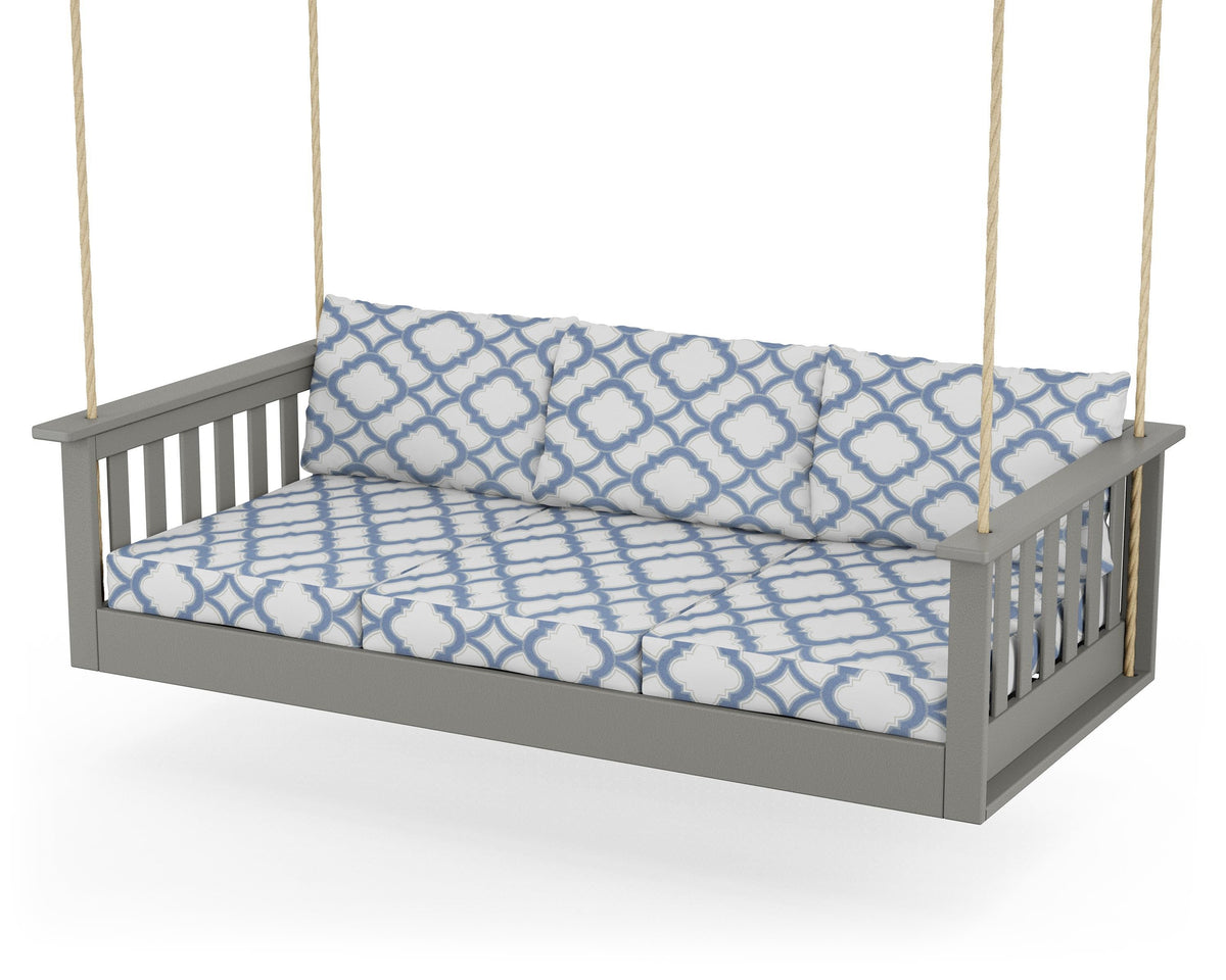 POLYWOOD Vineyard Daybed Swing in Slate Grey / Trellis Sky Blue