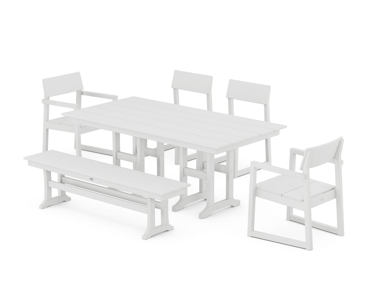 POLYWOOD EDGE 6-Piece Farmhouse Dining Set in White