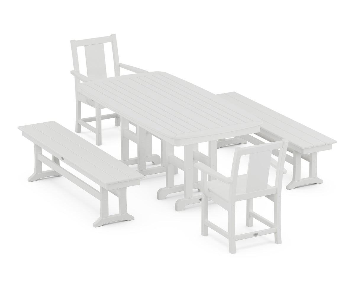 POLYWOOD Prairie 5-Piece Dining Set with Benches in White