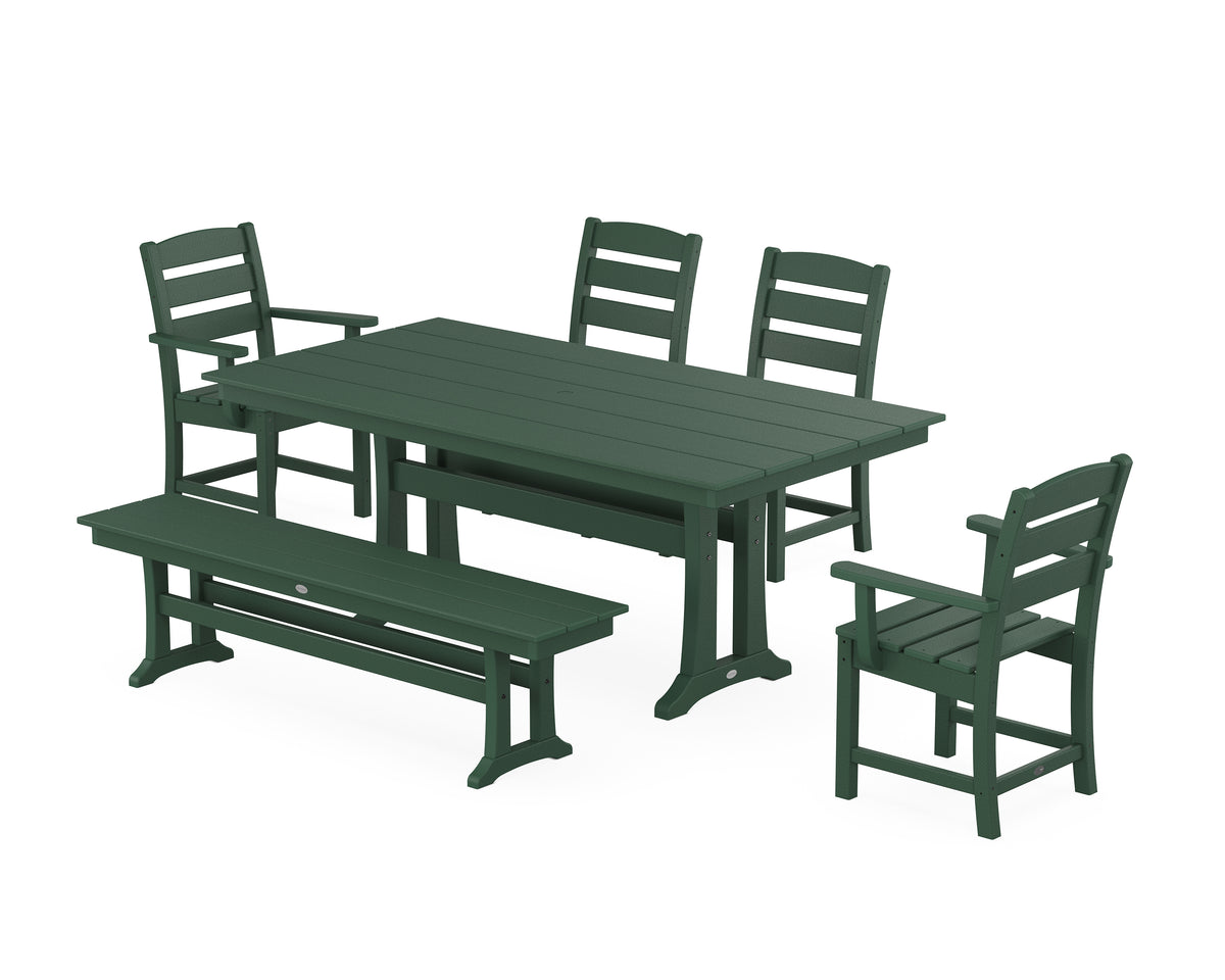 POLYWOOD Lakeside 6-Piece Farmhouse Dining Set with Trestle Legs in Green