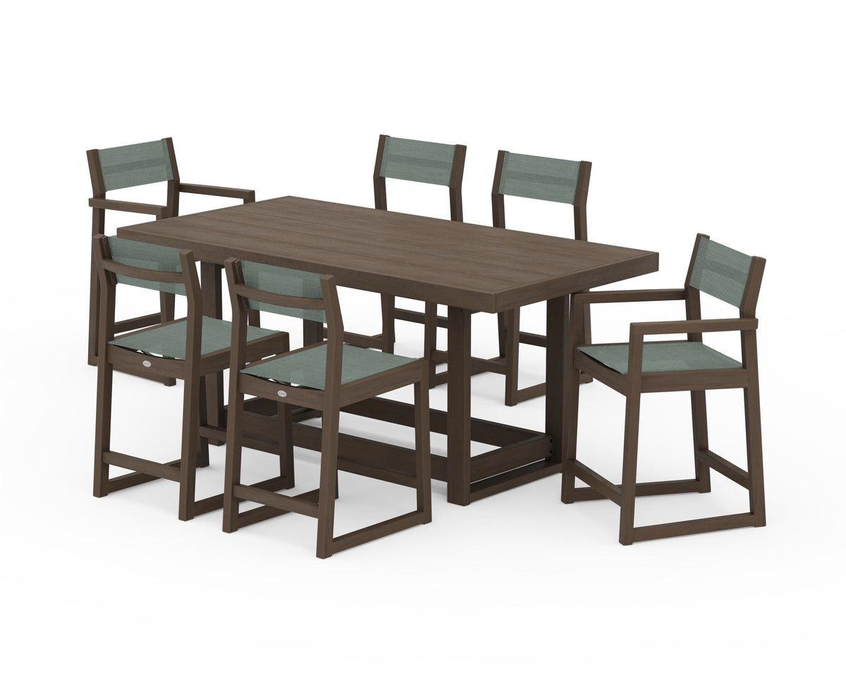 POLYWOOD EDGE Sling 7-Piece Counter Table Set in Kona / Dupioni Sea Mist