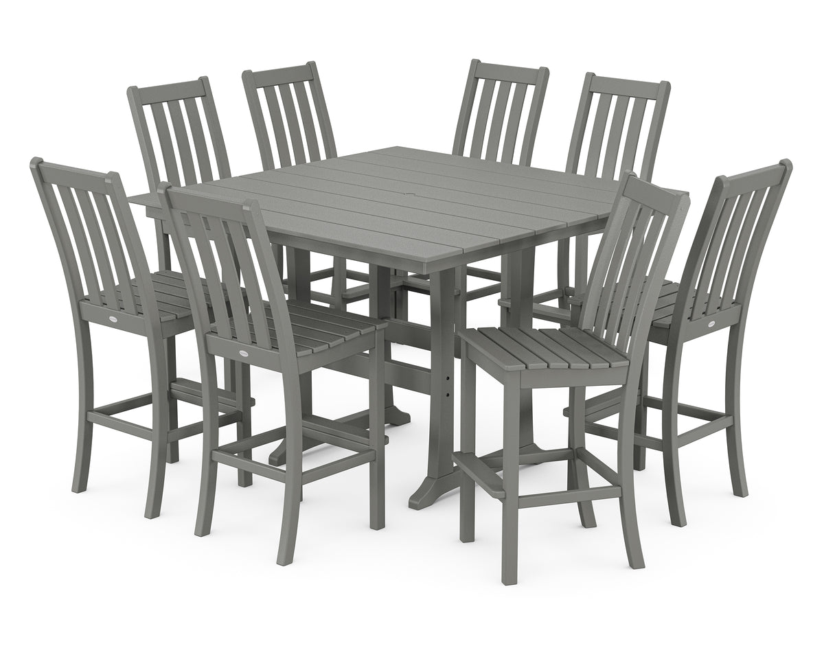POLYWOOD Vineyard 9-Piece Farmhouse Trestle Bar Set in Slate Grey