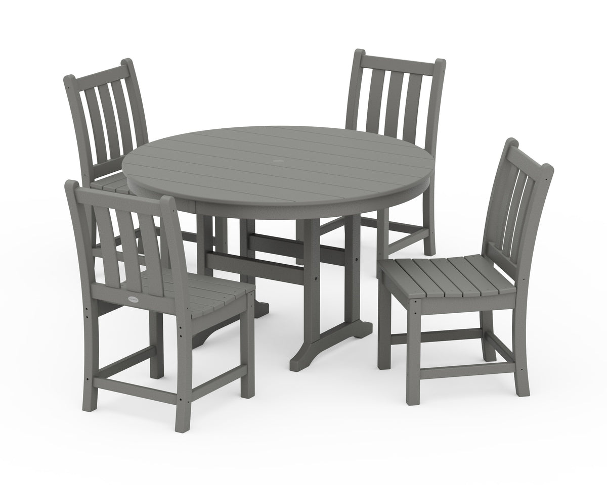 POLYWOOD Traditional Garden Side Chair 5-Piece Round Farmhouse Dining Set in Slate Grey