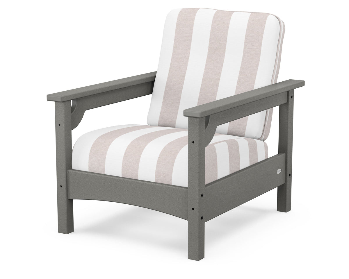 POLYWOOD Club Chair in Slate Grey / Cabana Stripe Dune Burlap