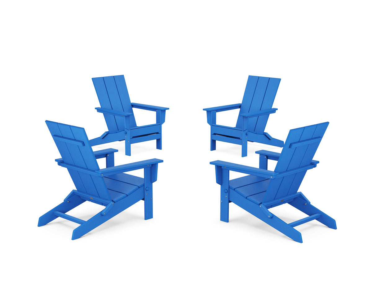 POLYWOOD 4-Piece Modern Studio Folding Adirondack Chair Conversation Set in Pacific Blue