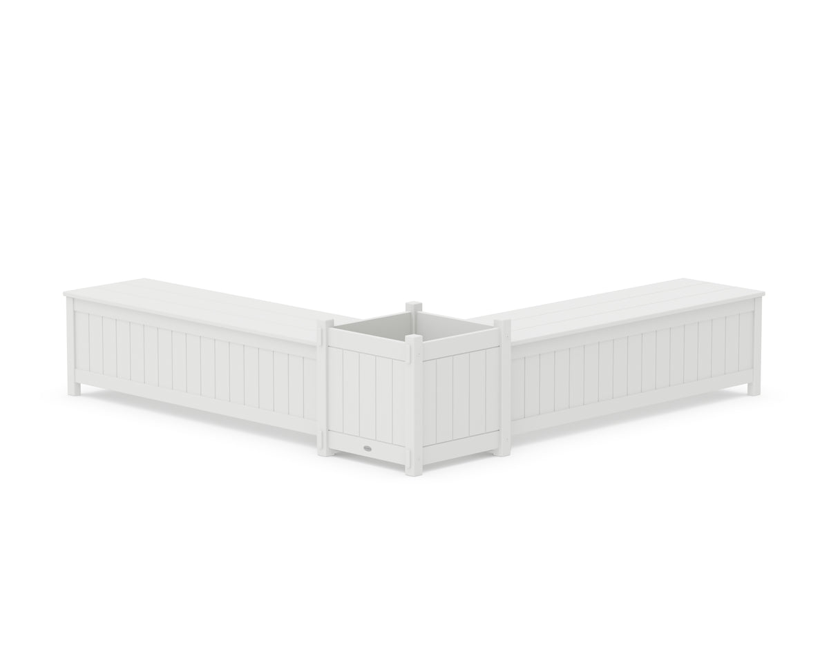POLYWOOD 60" Vineyard L-Shaped Planter Storage Bench Set - Large in White