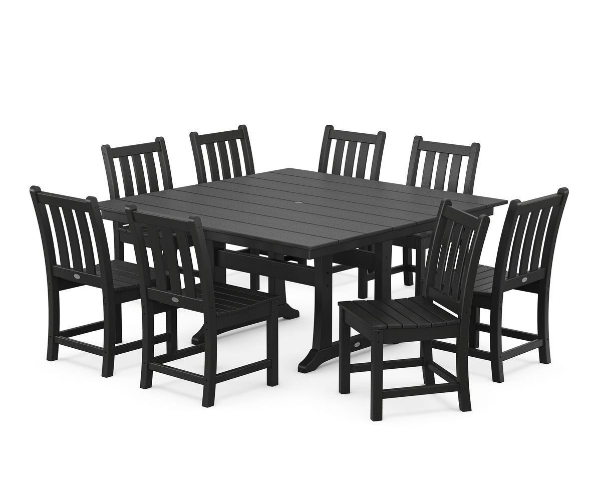 POLYWOOD Traditional Garden 9-Piece Farmhouse Trestle Dining Set in Black