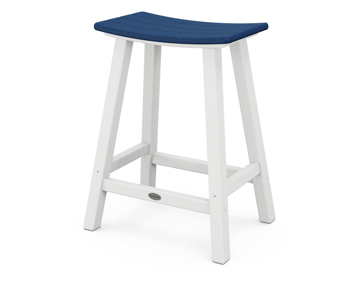 POLYWOOD Contempo 24" Saddle Counter Stool in White / Navy