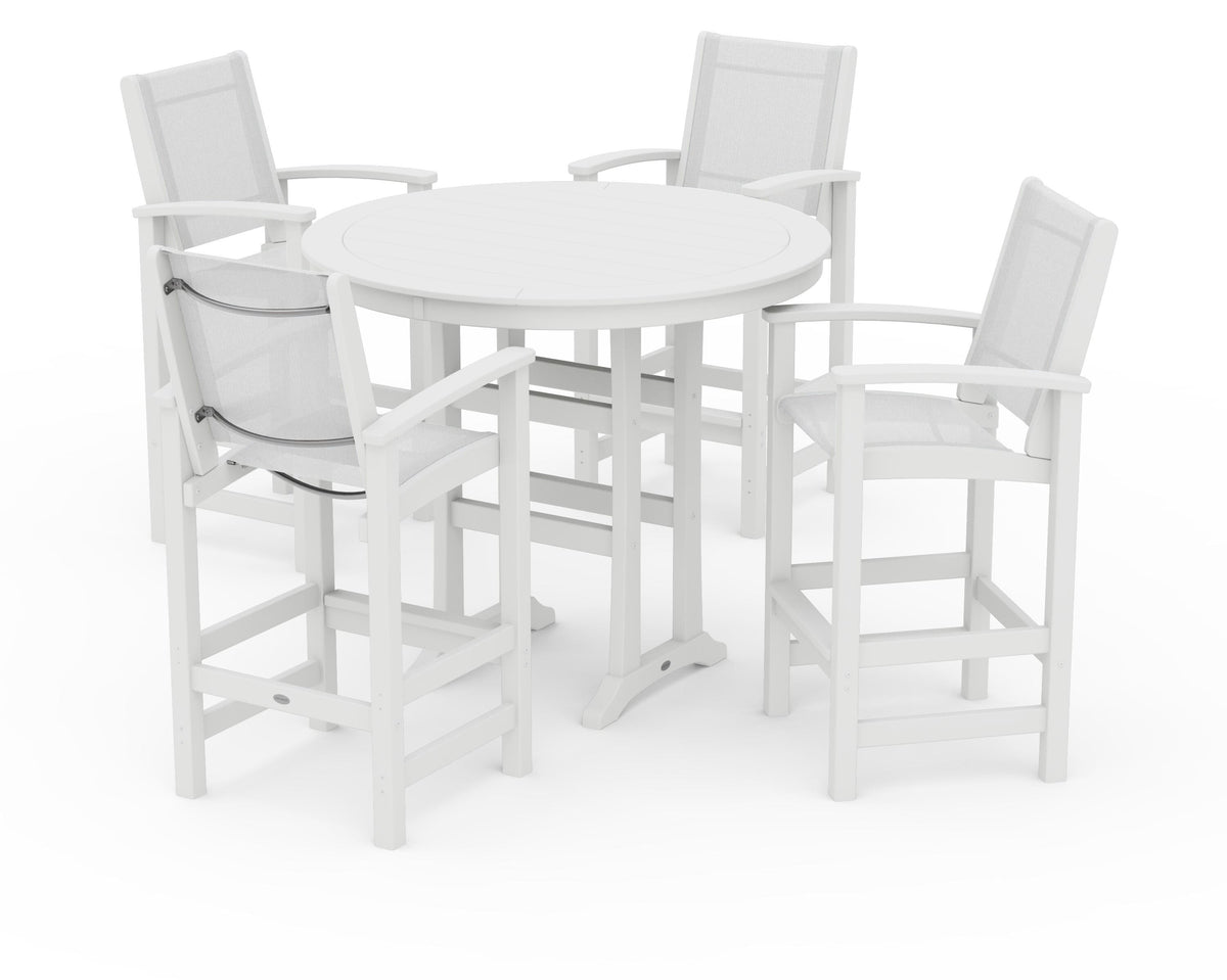POLYWOOD Coastal 5-Piece Nautical Trestle Bar Set in White / White