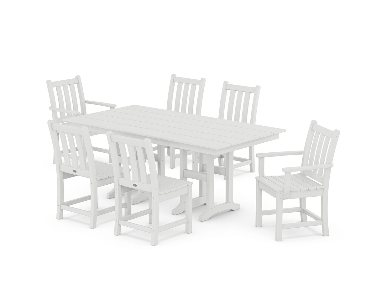 POLYWOOD Traditional Garden 7-Piece Farmhouse Dining Set in White