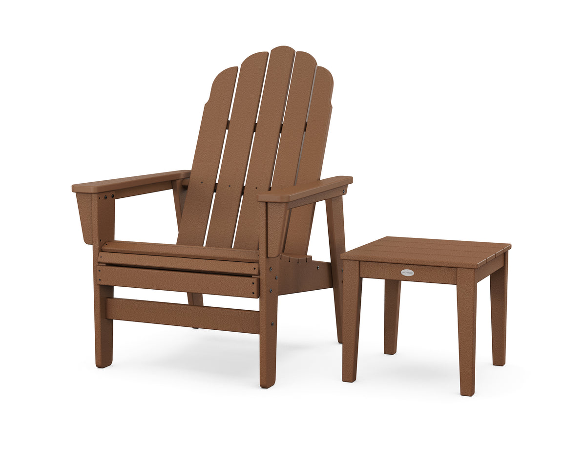 POLYWOOD Vineyard Grand Upright Adirondack Chair with Side Table in Teak