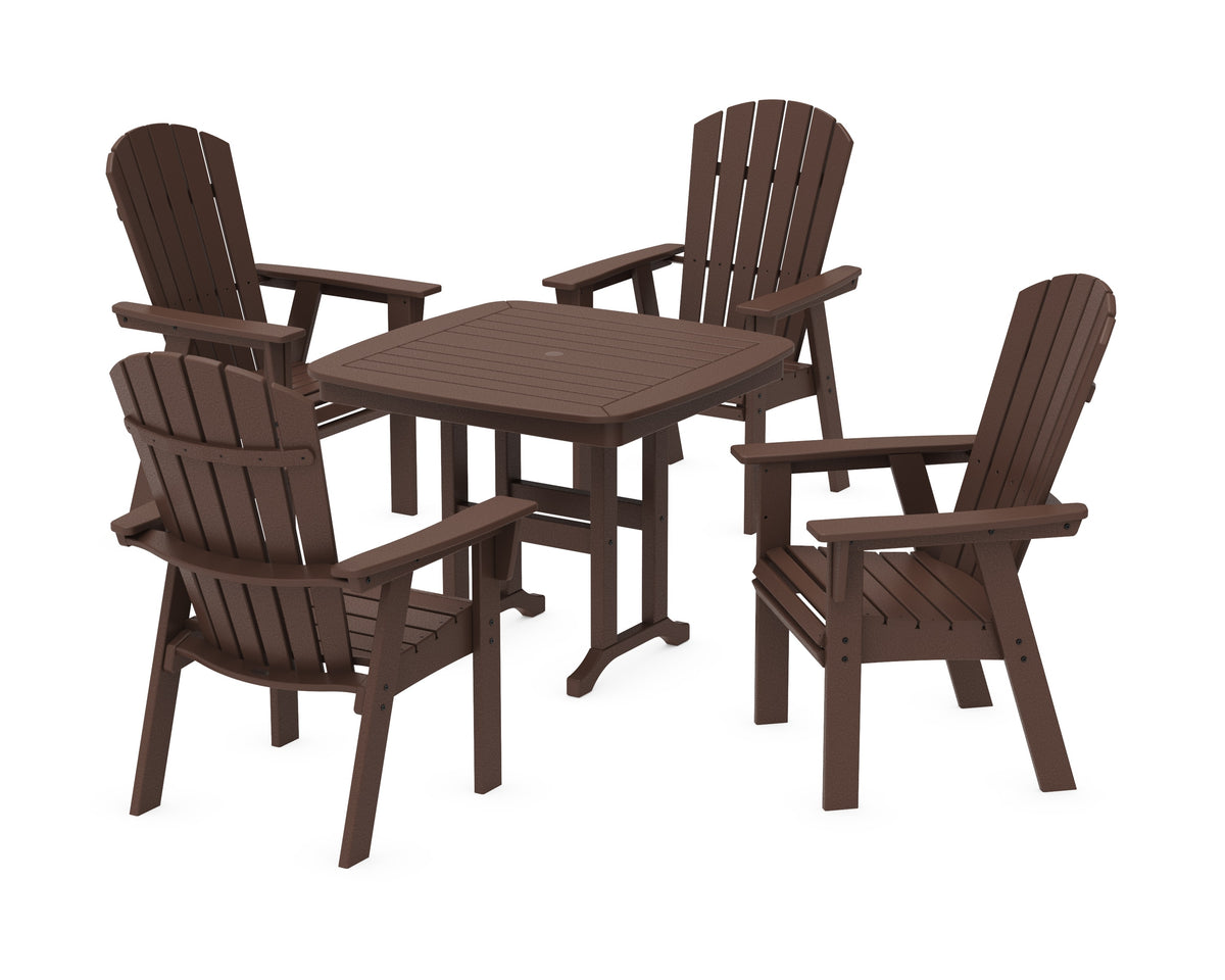 POLYWOOD Nautical Curveback Adirondack 5-Piece Dining Set - 37" Table in Mahogany
