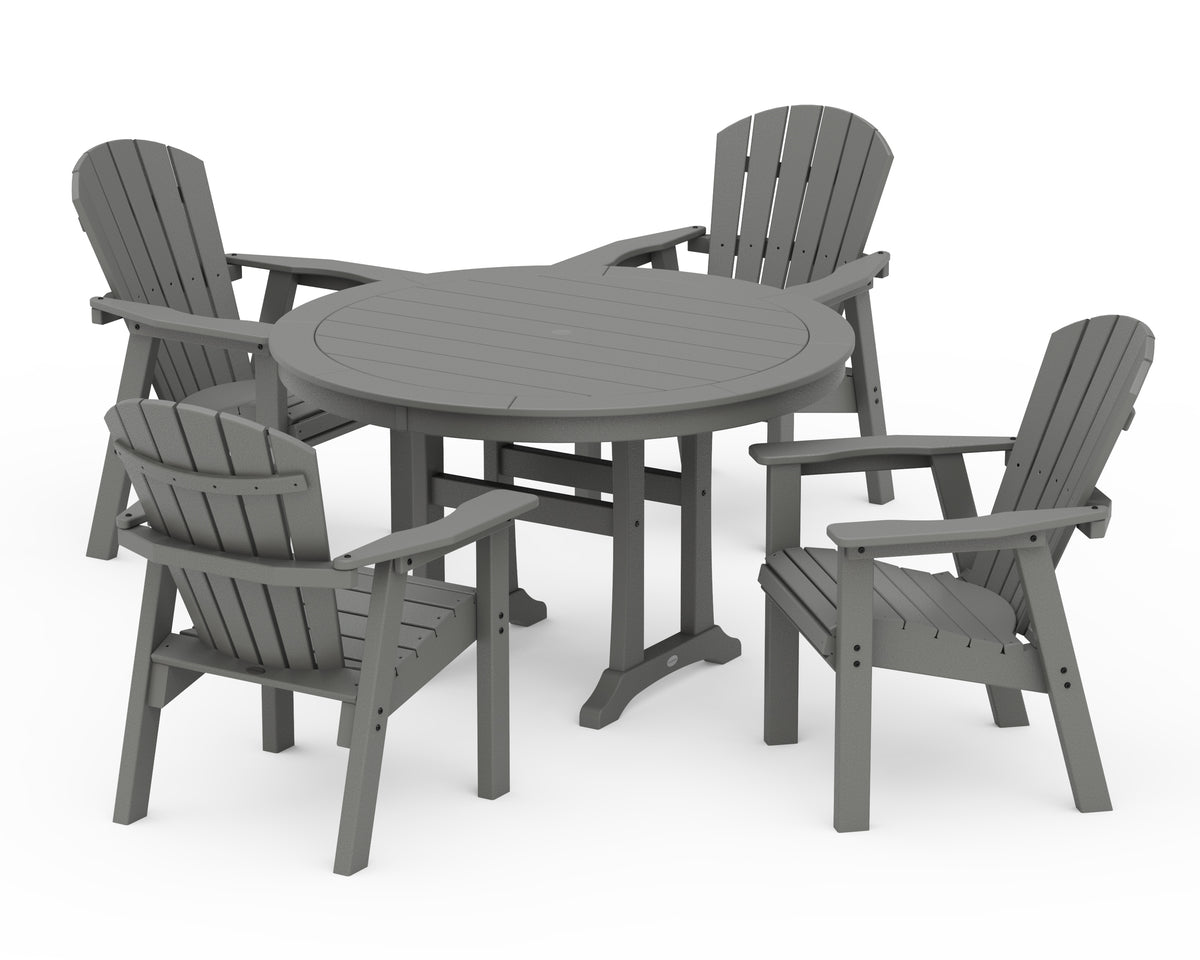 POLYWOOD Seashell 5-Piece Round Dining Set with Trestle Legs in Slate Grey