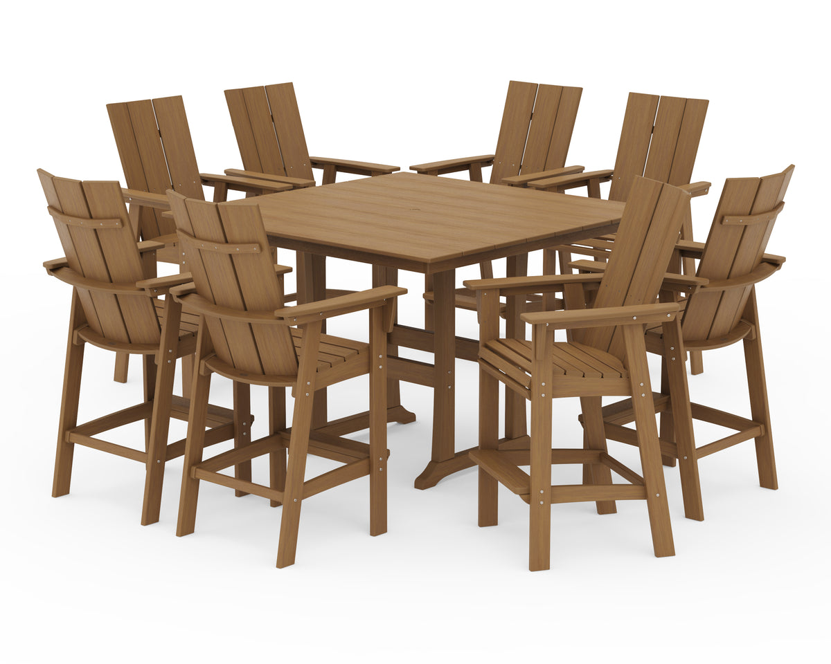 POLYWOOD Modern Curveback Adirondack 9-Piece Farmhouse Trestle Bar Set in Natural