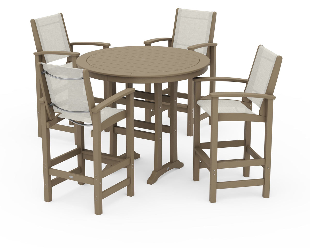 POLYWOOD Coastal 5-Piece Nautical Trestle Bar Set in Vintage Sahara / Parchment