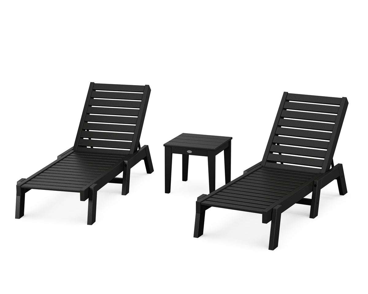 POLYWOOD Captain Chaise 3-Piece Set in Black