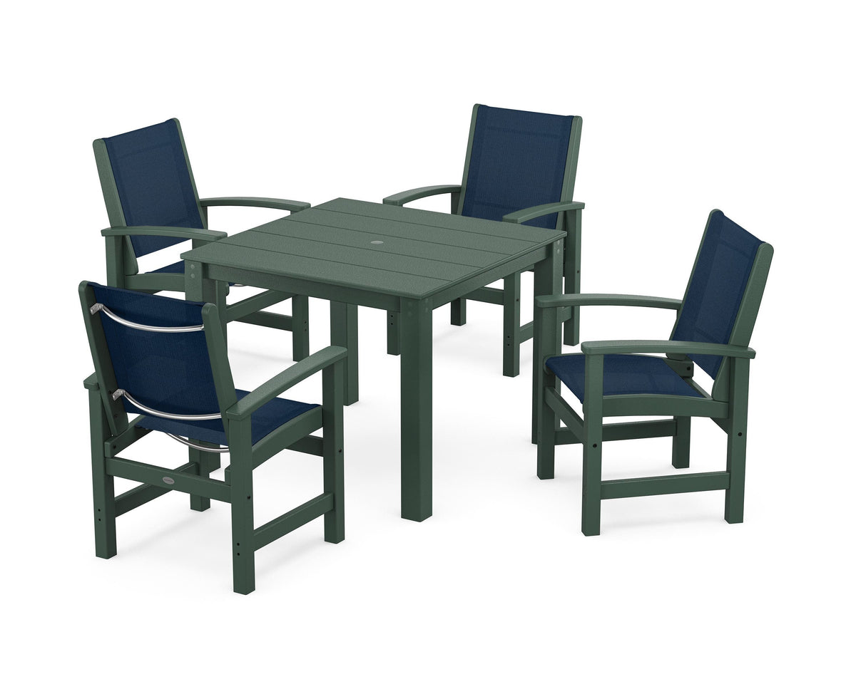 POLYWOOD Coastal 5-Piece Parsons Dining Set in Green / Navy Blue