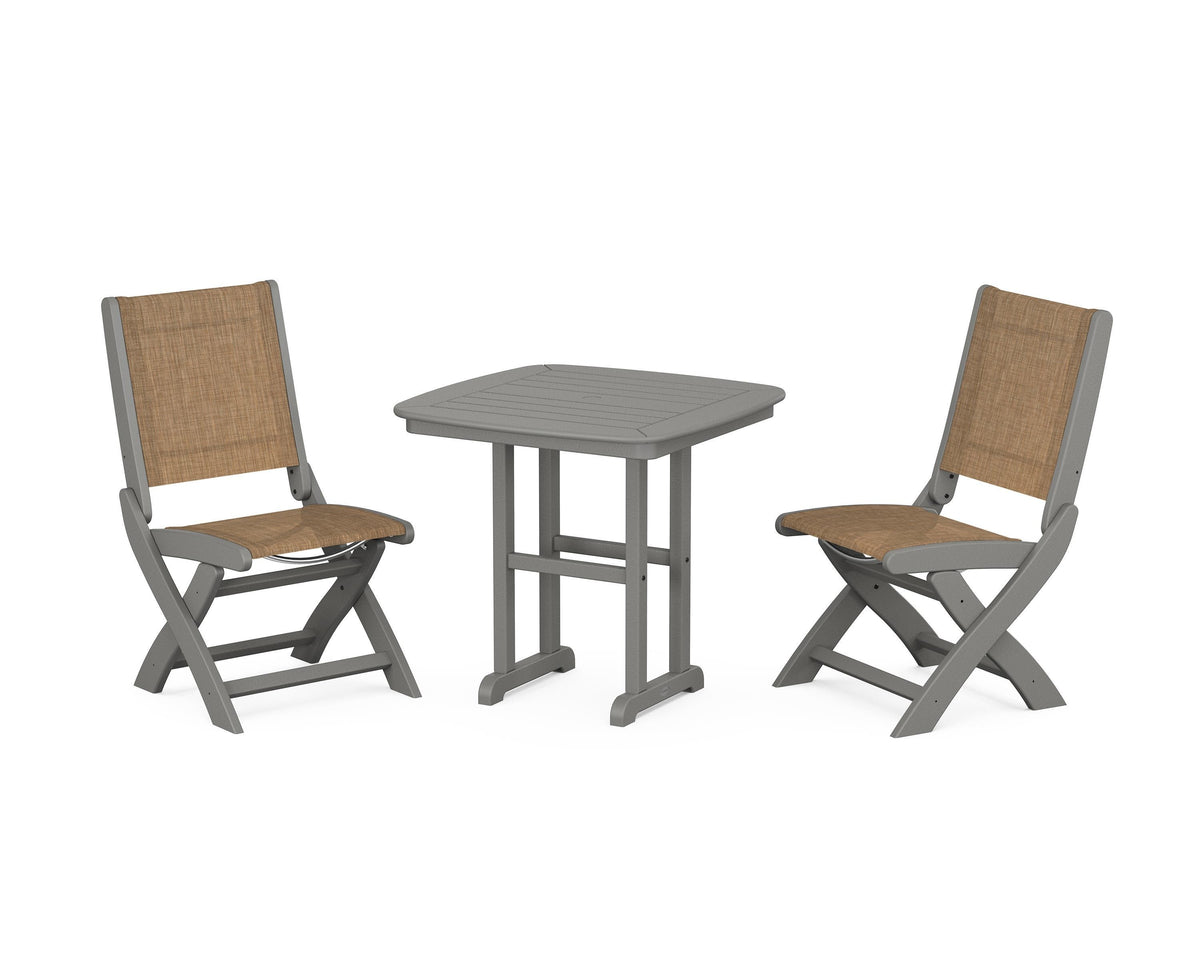 POLYWOOD Coastal Folding Side Chair 3-Piece Dining Set in Slate Grey / Burlap