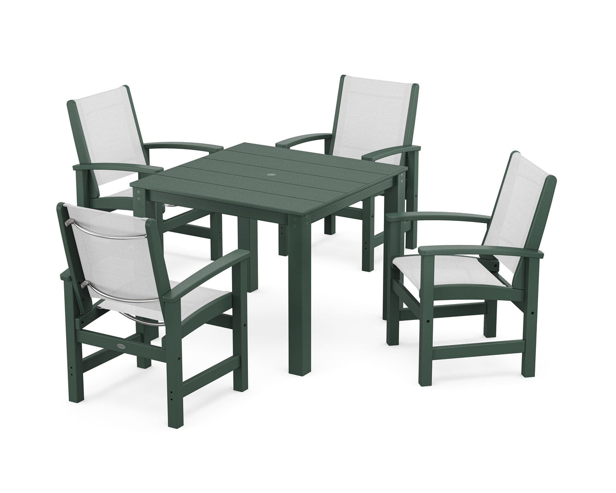 POLYWOOD Coastal 5-Piece Parsons Dining Set in Green / White
