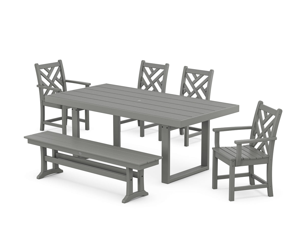 POLYWOOD Chippendale 6-Piece Dining Set with Bench - 39" x 78" Table in Slate Grey