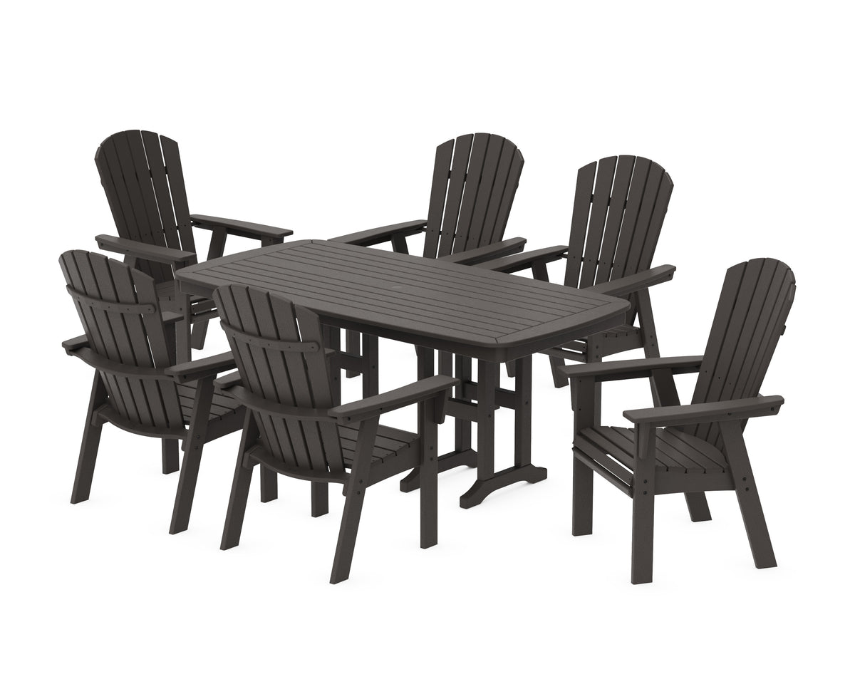 POLYWOOD Nautical Curveback Adirondack 7-Piece Dining Set in Vintage Coffee