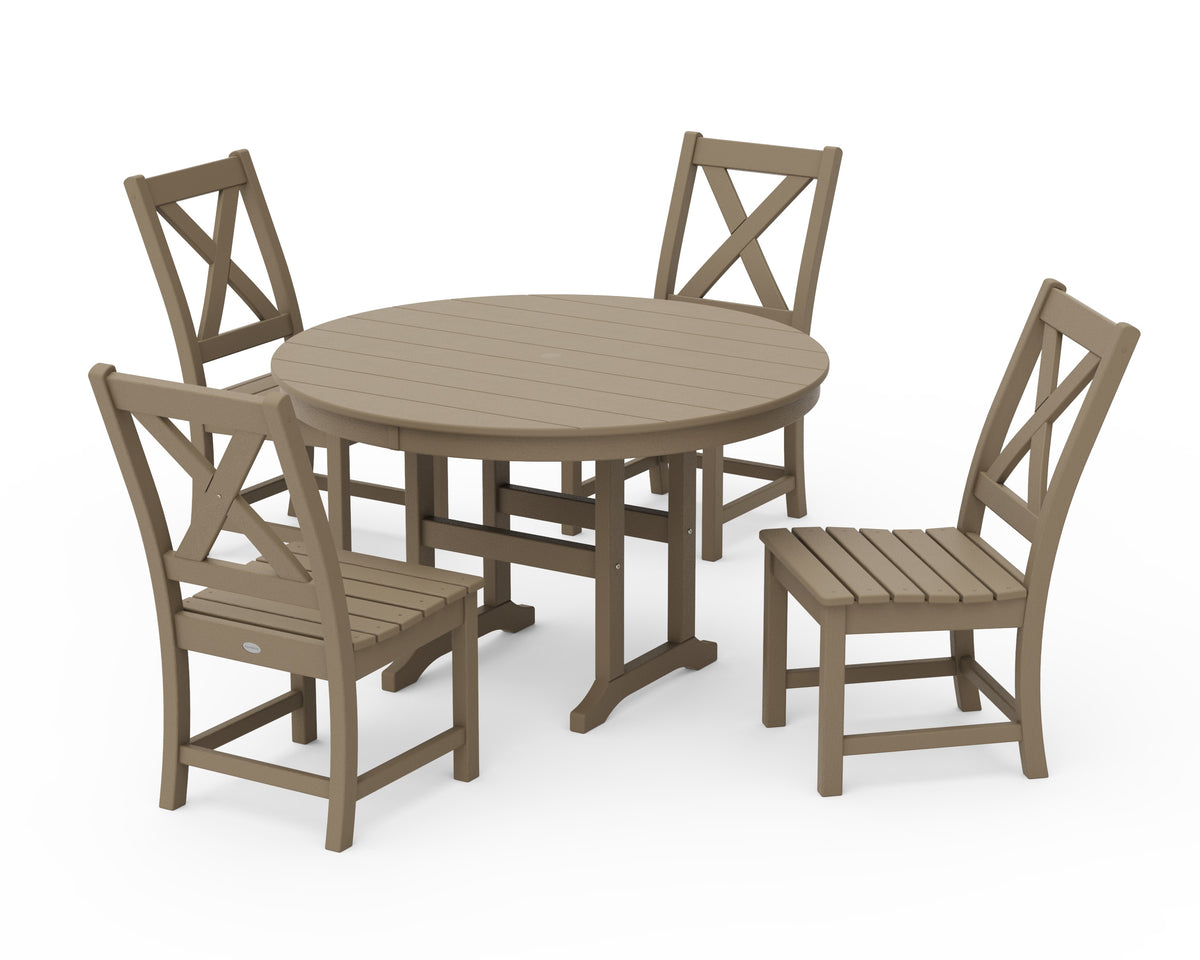 POLYWOOD Braxton Side Chair 5-Piece Round Dining Set in Vintage Sahara